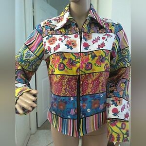 ESARE Floral Patchwork/ Patterns Button Zip Up Top/ Jacket Lightweight Sz. Med